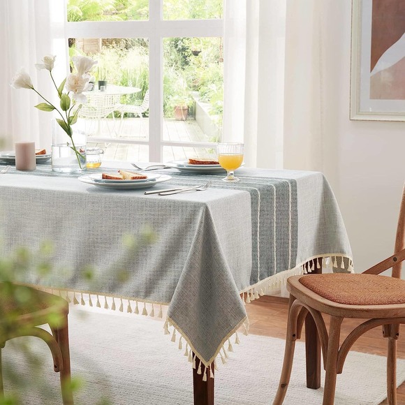 LAFAVILLE Cotton Linen Tablecloth - Grey Stripe Rectangle 55" x 70" (140x180cm) - Picture 5 of 10